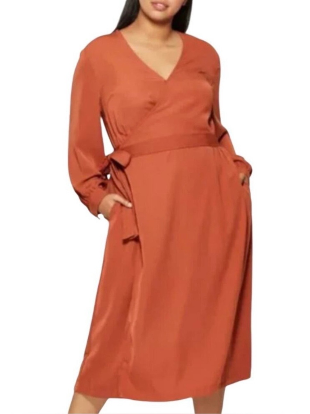 Who What Wear - Long Sleeve Wrap Dress - Rust Orange Color - Autumn Vibes